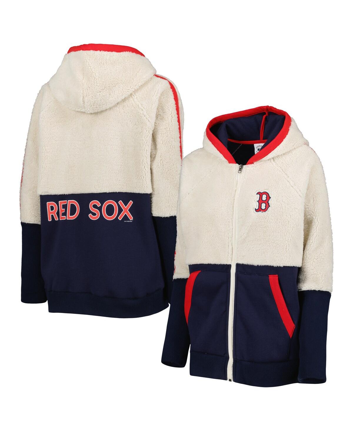 Shop G-iii 4her By Carl Banks Women's  Oatmeal, Navy Boston Red Sox Shuffle It Raglan Full-zip Hoodie In Oatmeal,navy