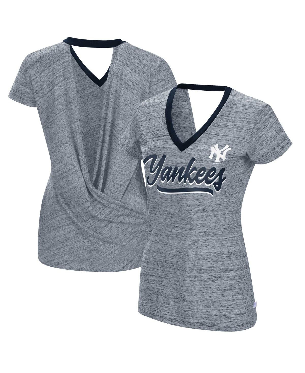 Women's Touch Navy New York Yankees Halftime Back Wrap Top V-Neck T-shirt - Navy