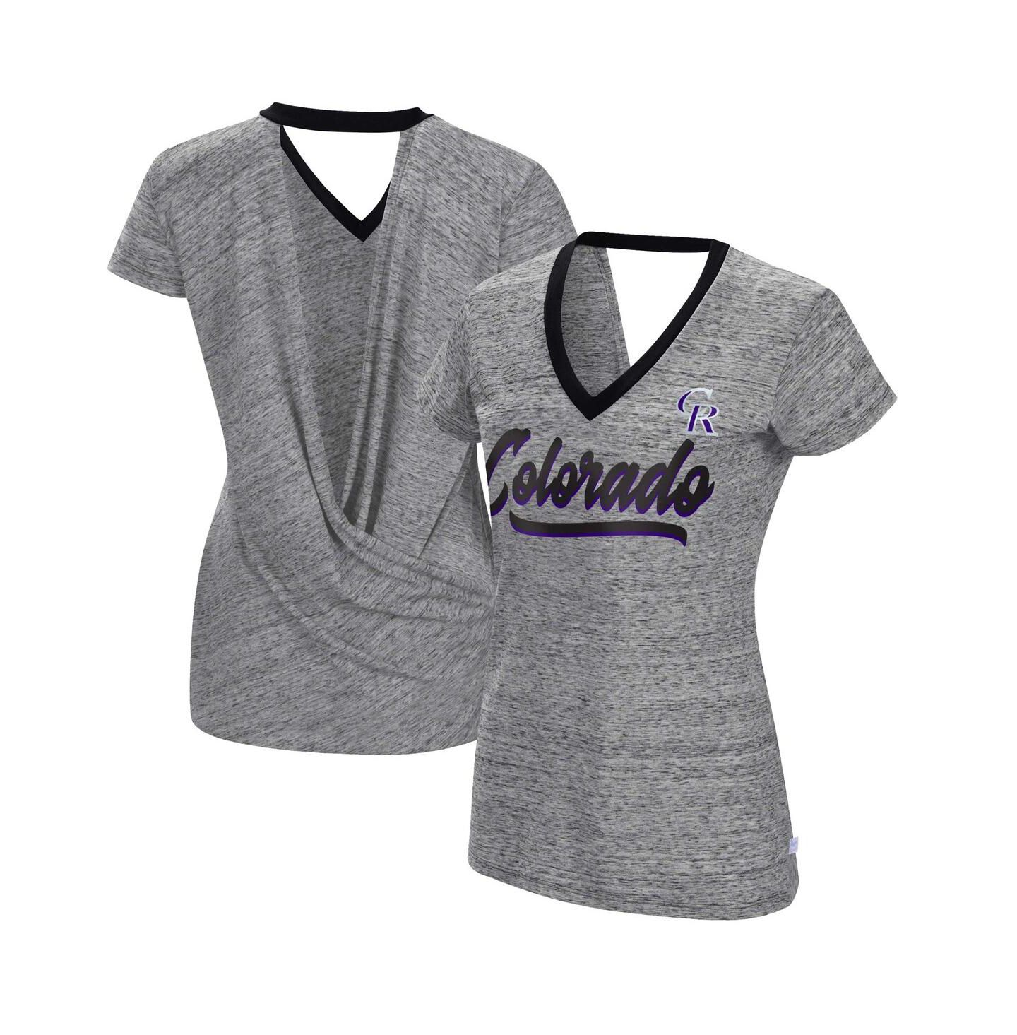 Женская футболка Touch Black Colorado Rockies Halftime Back Wrap Top V-Neck — фото 2