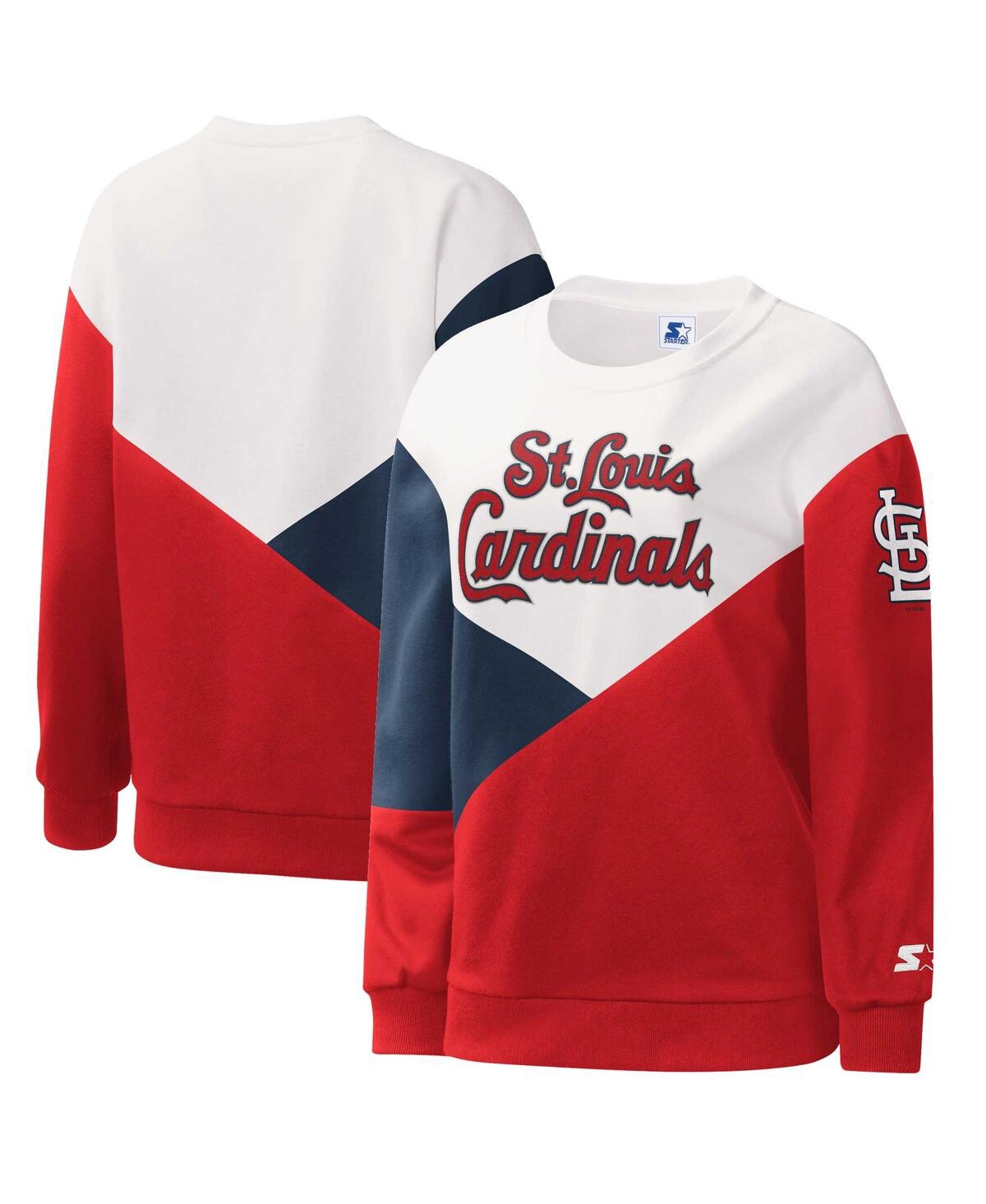 Women's Starter White, Red St. Louis Cardinals Shutout Pullover Sweatshirt White,Red
