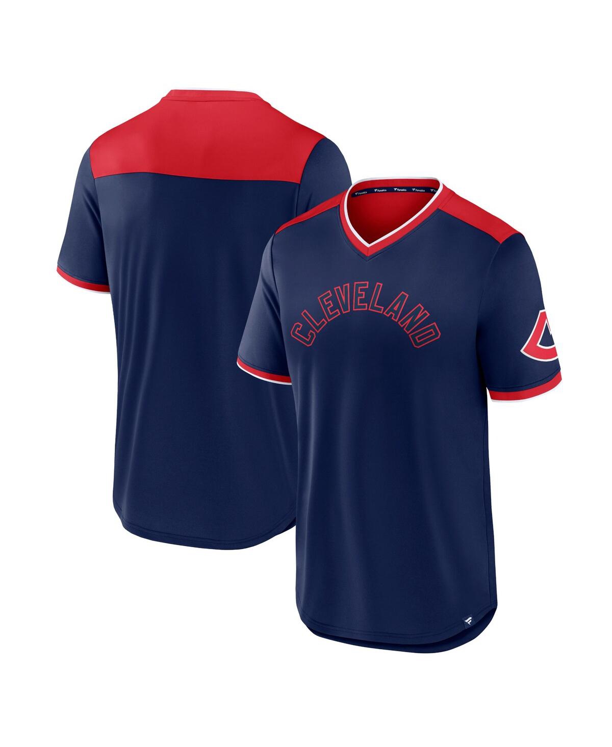 Fanatics Men's  Navy, Red Cleveland Indians Cooperstown Collection True Classics Walk-off V-neck T-sh In Navy,red