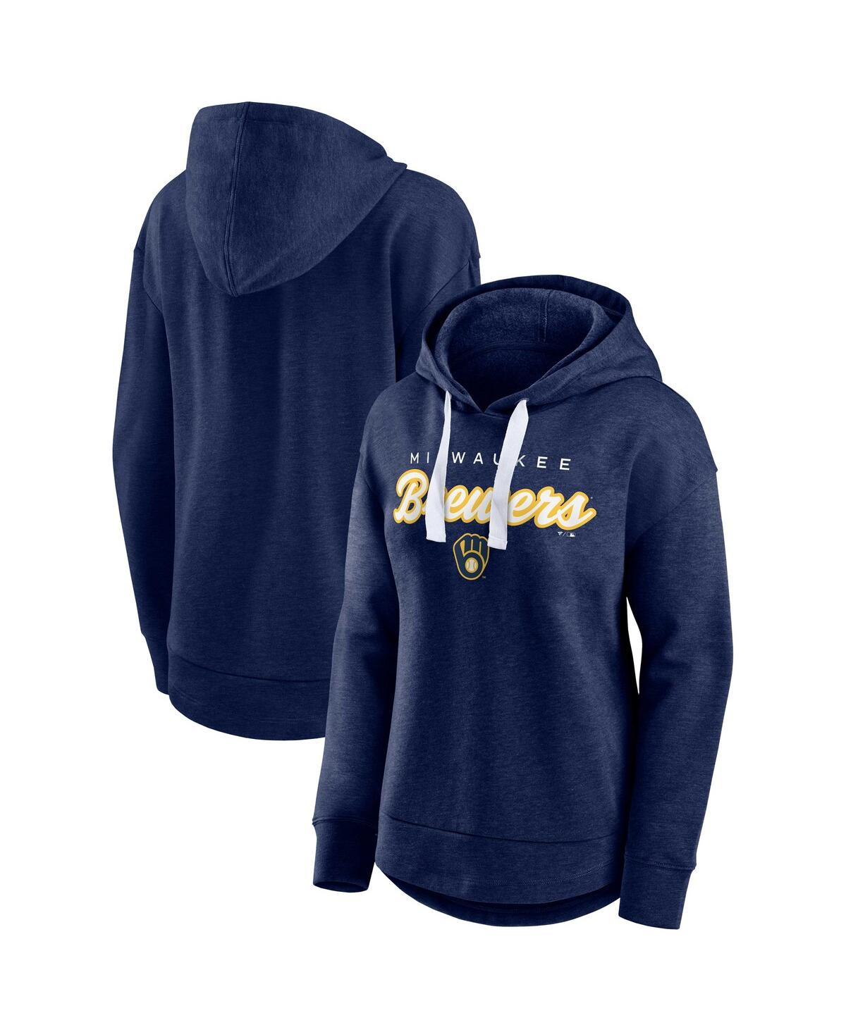 Shop Fanatics Women's  Heathered Navy Milwaukee Brewers Set To Fly Pullover Hoodie