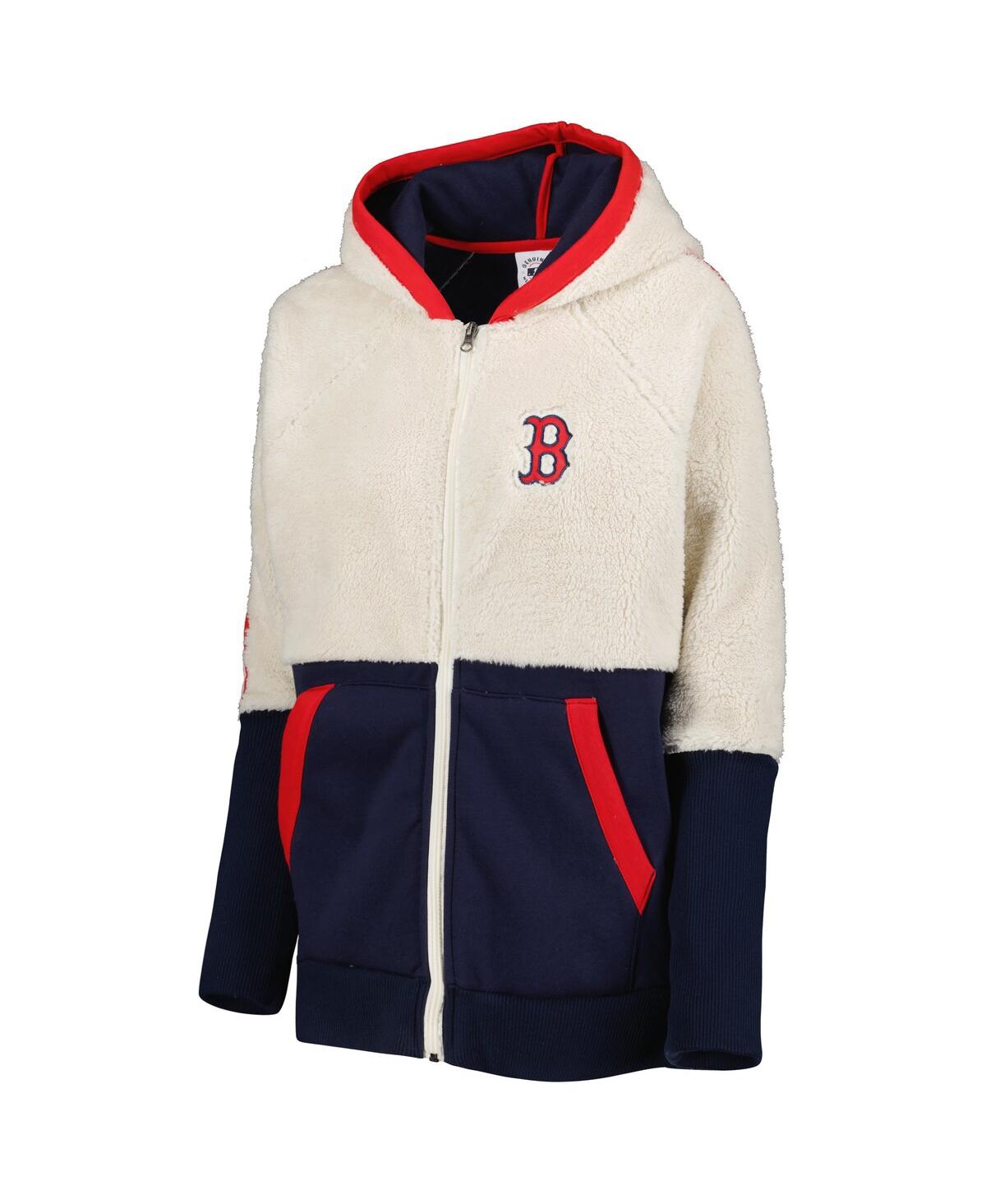 G-iii 4her By Carl Banks Women's  Oatmeal, Navy Boston Red Sox Shuffle It Raglan Full-zip Hoodie In Oatmeal,navy