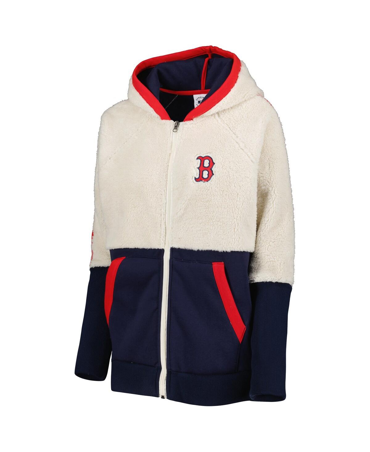 Shop G-iii 4her By Carl Banks Women's  Oatmeal, Navy Boston Red Sox Shuffle It Raglan Full-zip Hoodie In Oatmeal,navy