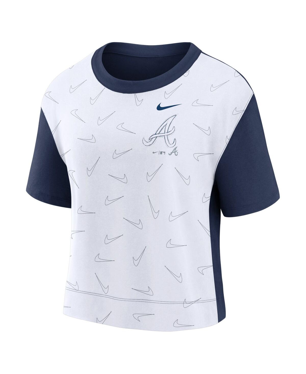 Shop Nike Women's  Navy, White Atlanta Braves Line Up High Hip Fashion T-shirt In Navy,white