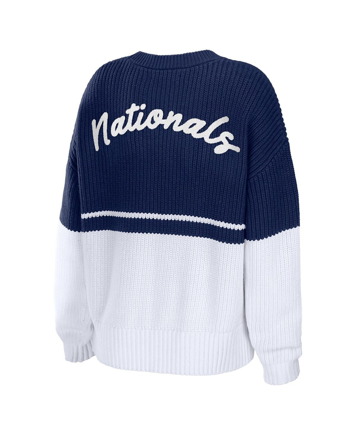 Shop Wear By Erin Andrews Women's  Navy, White Washington Nationals Chunky Pullover Sweater In Navy,white