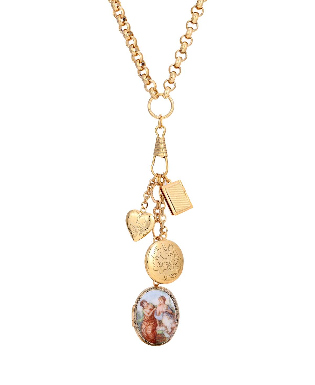 2028 Glass Cameo Lockets Charm Necklace In Gold