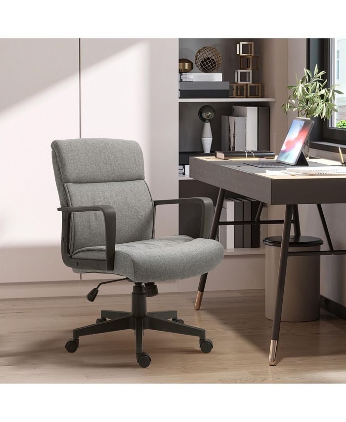 Vinsetto Mid Back Home Office Chai Height Adjustable Linen Fabric Desk