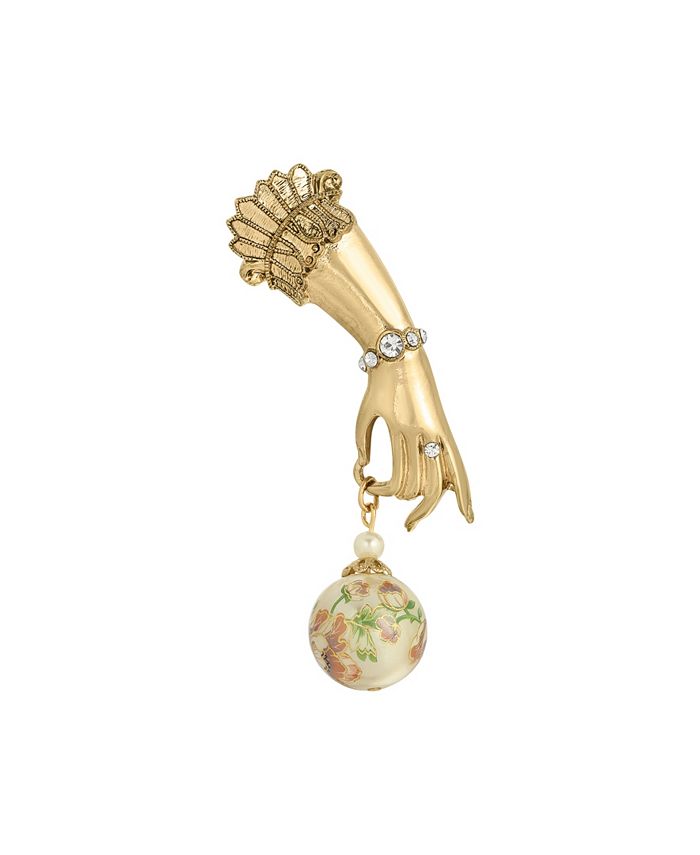 2028 Gold Tone Ladies Hand Pin with Flower Bead Charm - Macy's