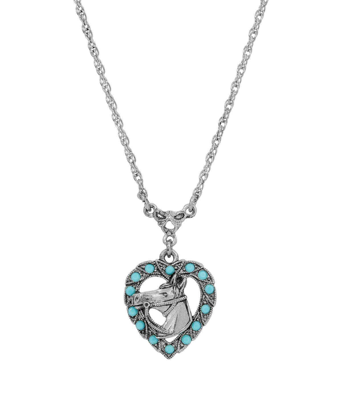 2028 Crystal Turquoise Horse Head Heart Shaped Necklace