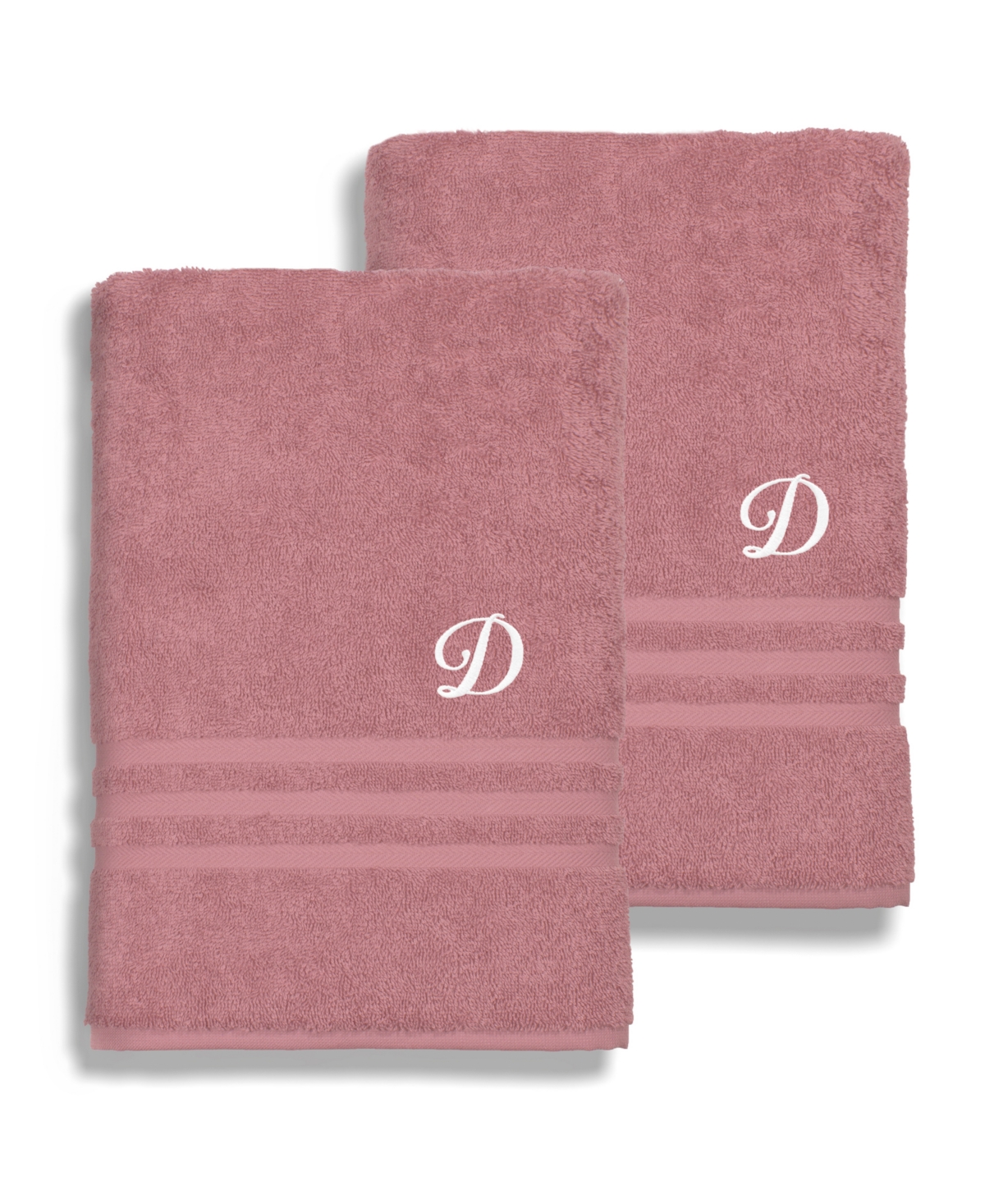 Linum Home Textiles Turkish Cotton Personalized 2 Piece Denzi Bath Towel Set, 54" X 27" In Pink