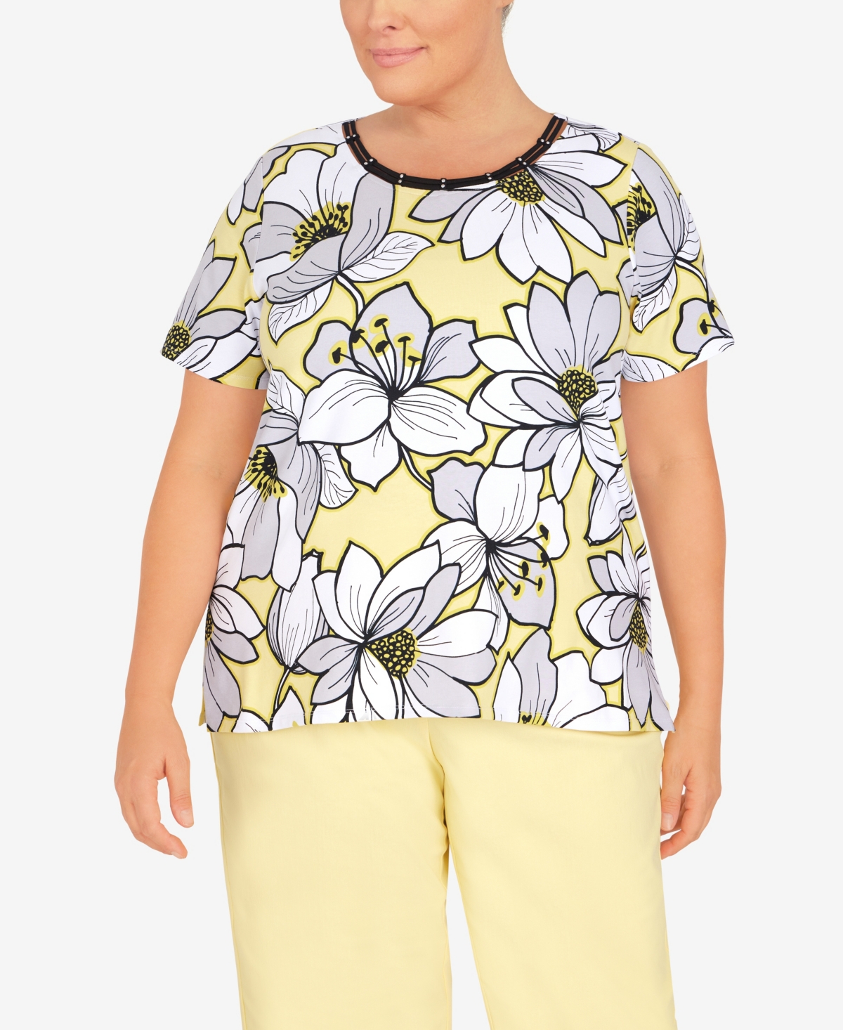 Alfred Dunner Plus Size Summer In The City Dramatic Flower Double Strap Short Sleeve T-shirt