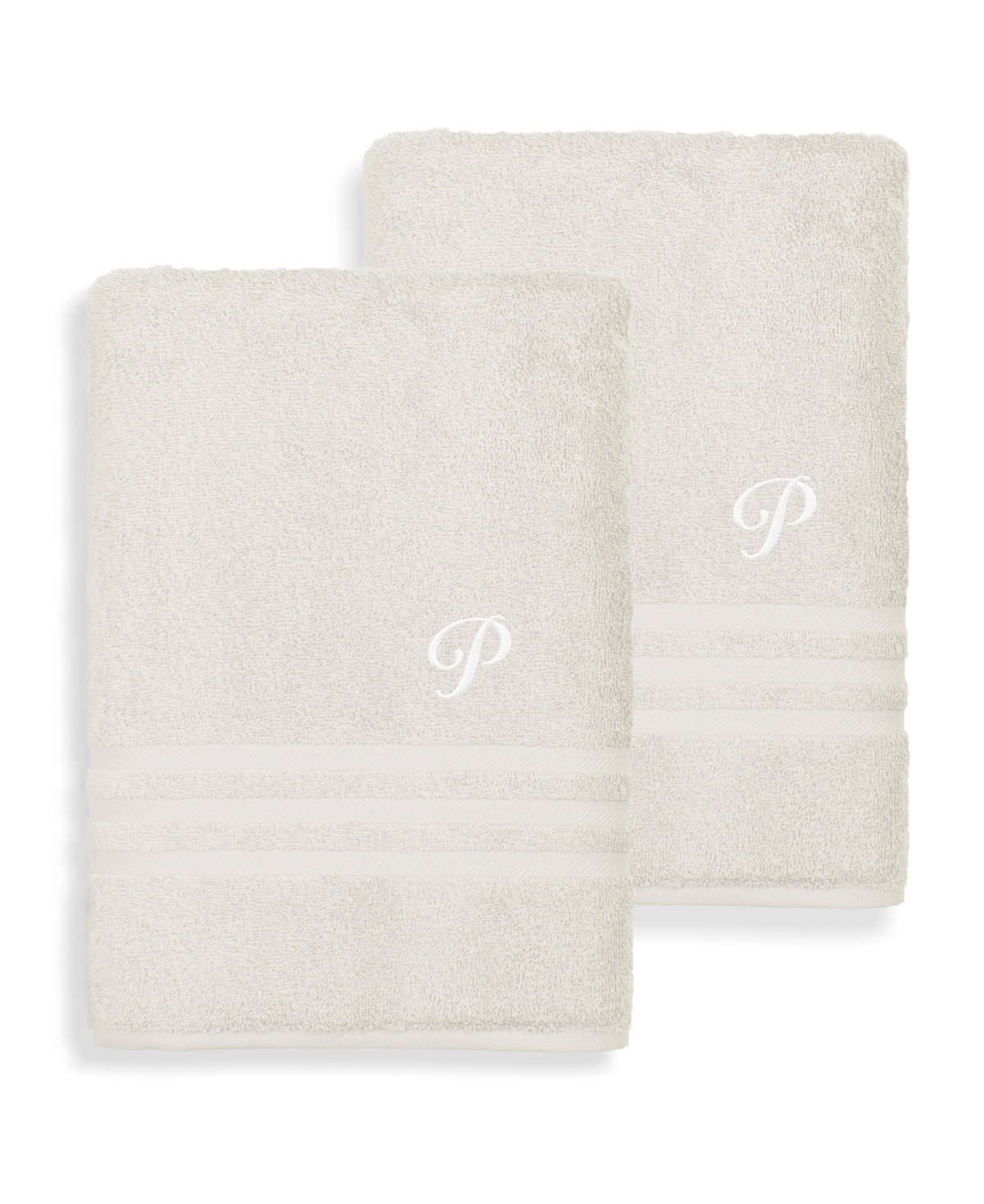 Linum Home Textiles Turkish Cotton Personalized 2 Piece Denzi Bath Towel Set, 54" X 27" In Tan,beige