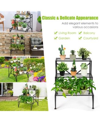 Plant Rack 3-Tier Metal Plant Stand Garden Shelf Stair Style