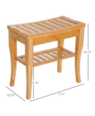 Bamboo Shower Bench Bathroom Stool Spa Bath Organizer Seat W/ Shelf