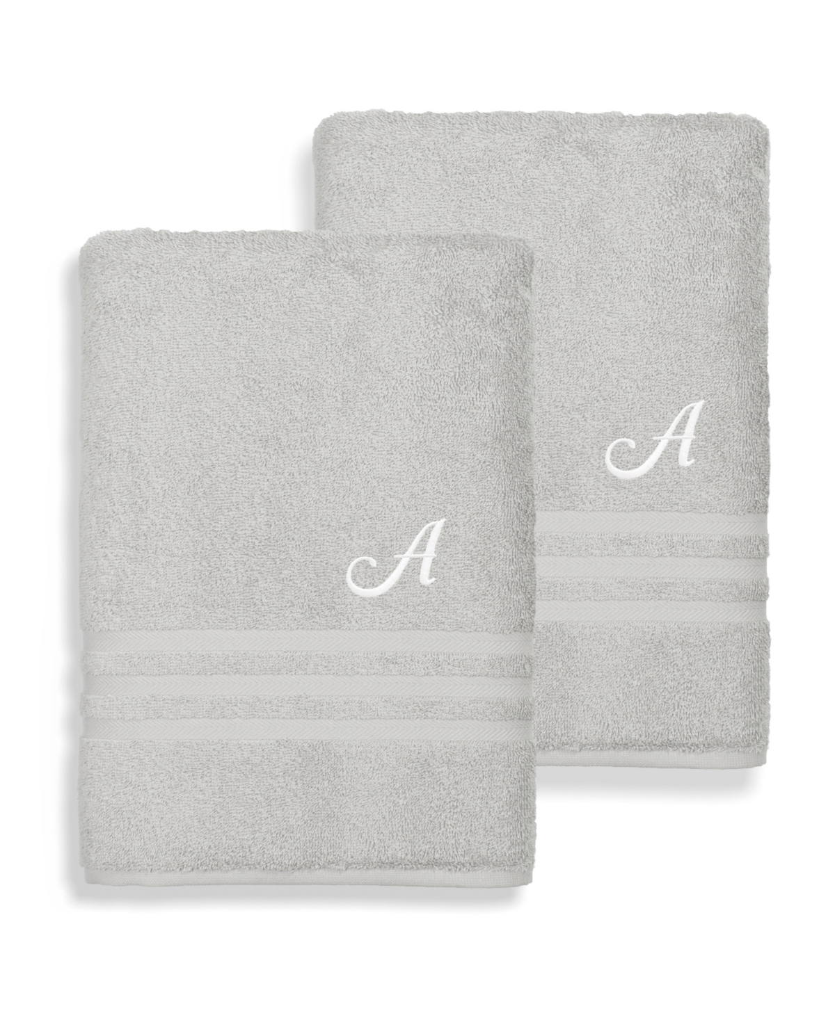 Linum Home Textiles Turkish Cotton Personalized 2 Piece Denzi Bath Towel Set, 54" X 27" In Gray