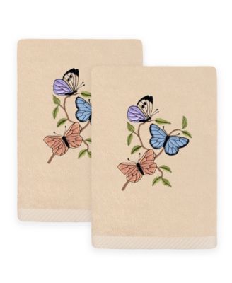 Spring Butterflies Embroidered Luxury 100% Turkish Cotton Hand Towel Set, 30" x 16"