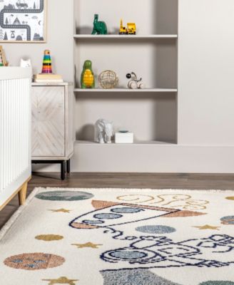 Pearl Caree Astronaut Kids Fringe Area Rug