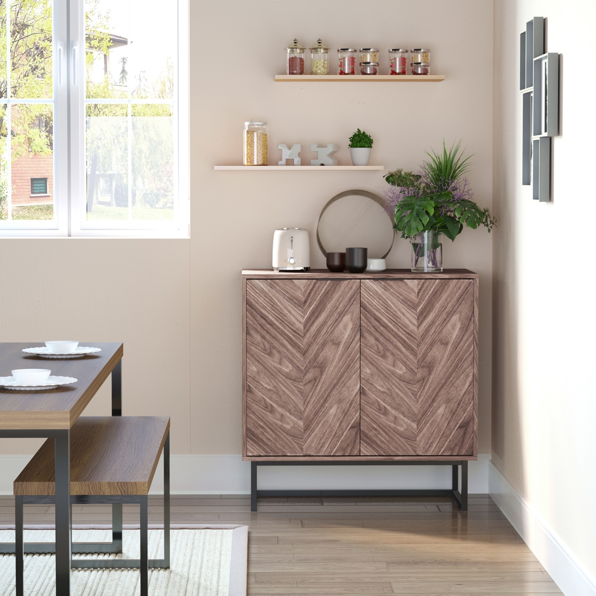Homcom Double Door Storage Cabinet w/ Adjustable Shelf Sideboard Console Table