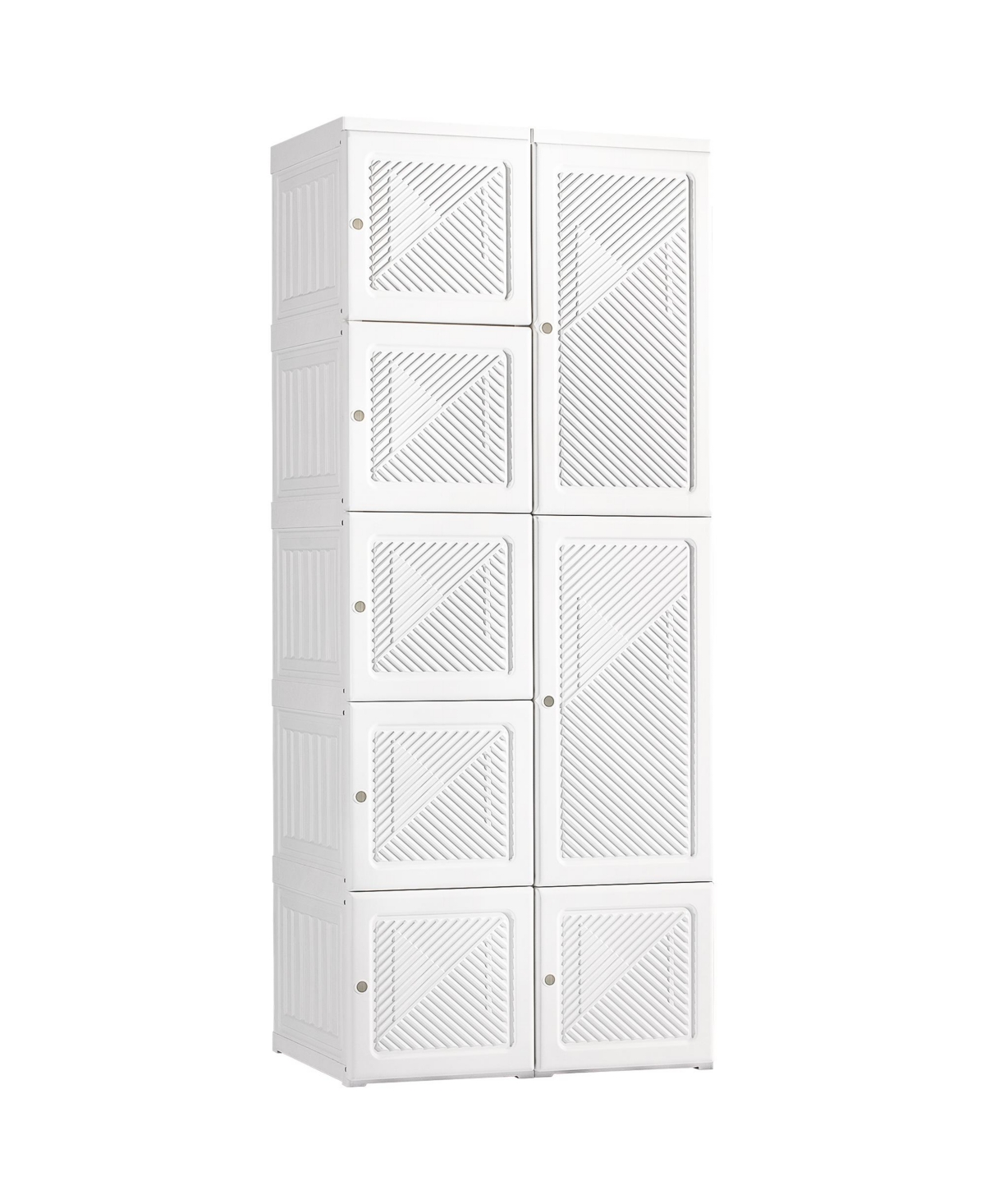Portable Wardrobe Closet, Folding Bedroom Armoire, Clothes Storage Organizer with Cube Compartments, Hanging Rod, Magnet Doors, White - White