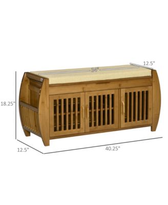 Upholste Entryway Shoe Bench with Storage Cabinets Side Rack,