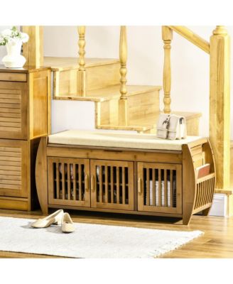 Upholste Entryway Shoe Bench with Storage Cabinets Side Rack,