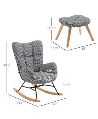 Glider Rocker with Ottoman Set, Houndstooth Nursery Rocking Chair, Upholstered Wingback Armchair for Living Room and Bedroom