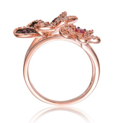 Unique 18K Rose Gold & Black Plated CZ Floral Bloom Ring