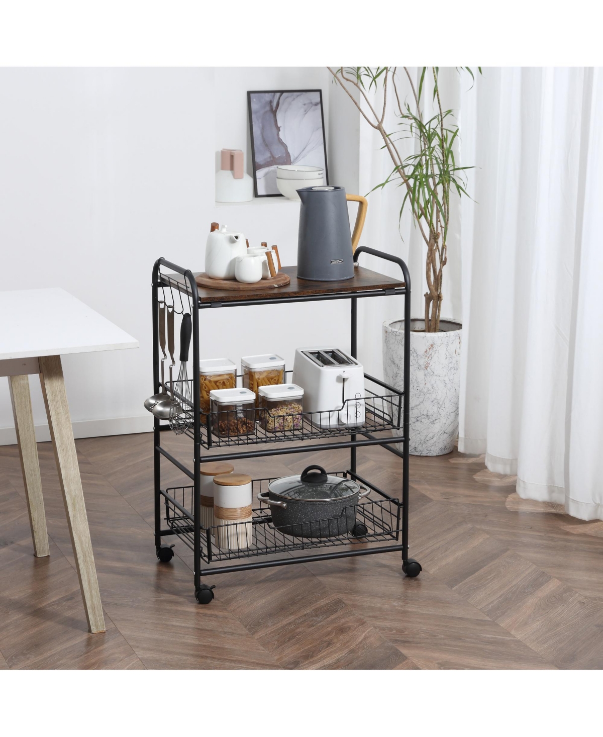 Homcom 24" 3-Level Kitchen Cart Utility Organizer w/ 2 Storage Shelves, Wheels