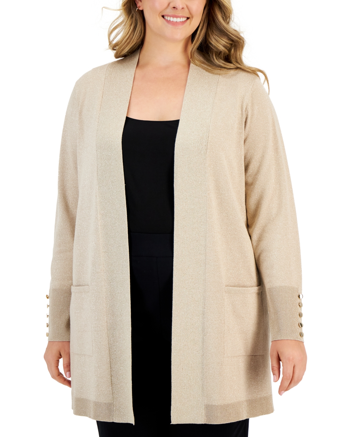 Jm Collection Plus Metallic Open-Front Cardigan, Created for Macy's