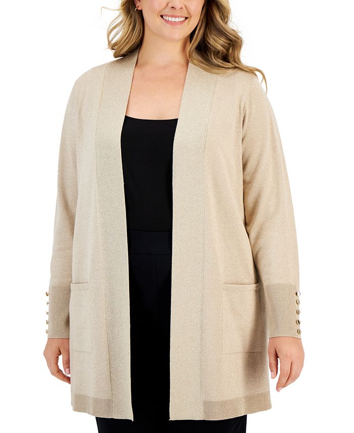 JM Collection Plus Size Metallic Open-Front Cardigan, Created for Macy ...