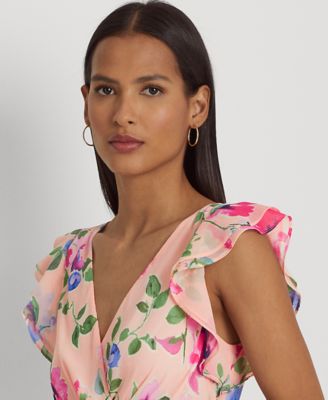 人気★【Ralph Lauren】Floral Ruffle-Trim ette ドレス Women's Lauren Ralph Lauren Floral Ruffle-Trim Georgette