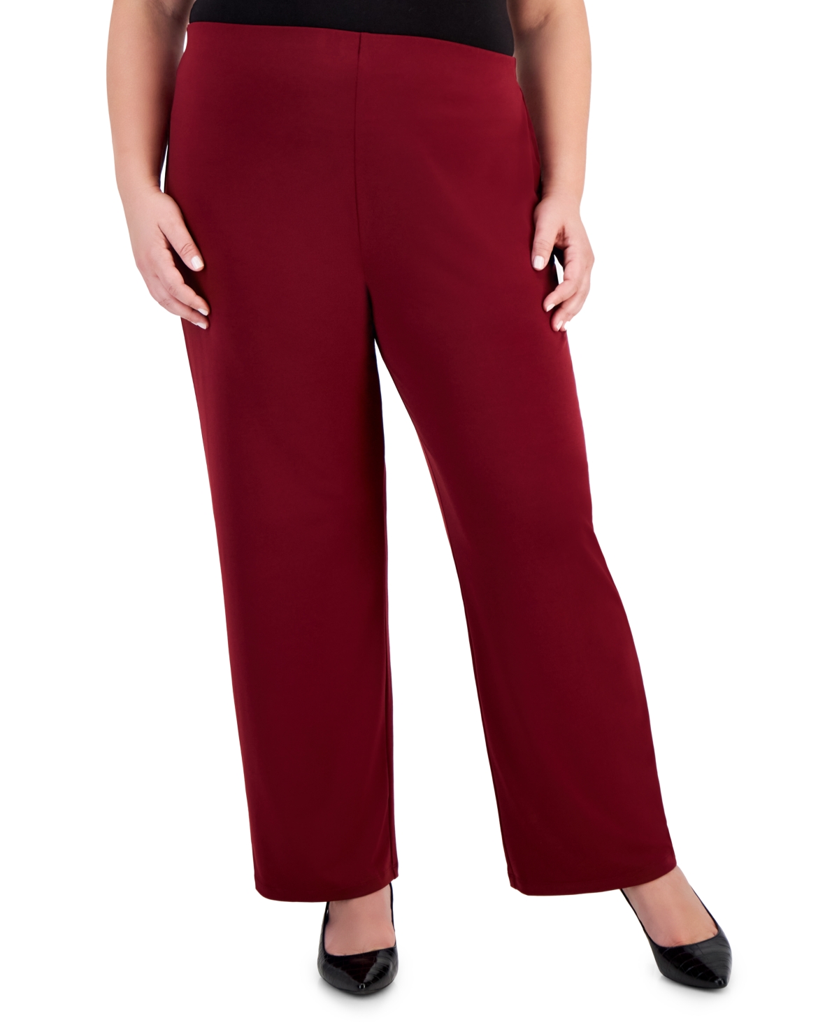 Plus and Petite Plus Size Wide-Leg Pull-On Pants, Created for Macy's - Dark Rust