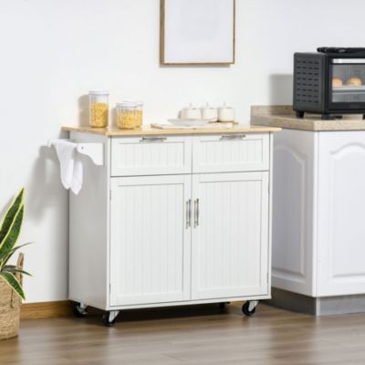 41" Kitchen Storage Utility Island w/ Wheels, Drawers & Towel Rack,