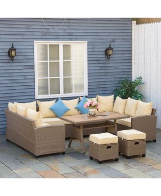 Patio Furniture Sectional Sofa w/ Ottomans & Table,