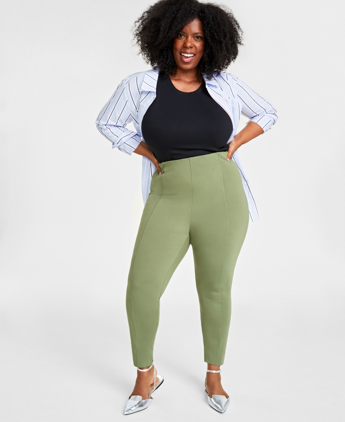 Shop On 34th Plus Size Ponte Skinny Leggings, Regular And Short Lengths, Created For Macy's In Olivine
