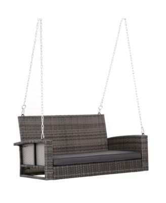 2 Person Wicker Porch Swing Chair, Hanging Patio Bench,