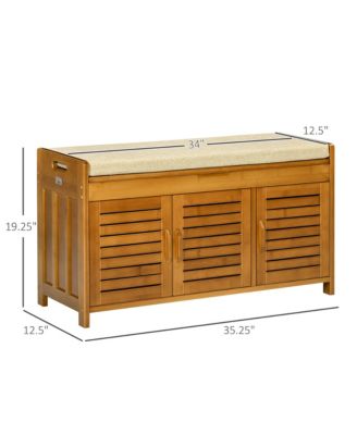 Upholste Shoe Bench with Storage Cabinet and Cushion, Dark Cherry