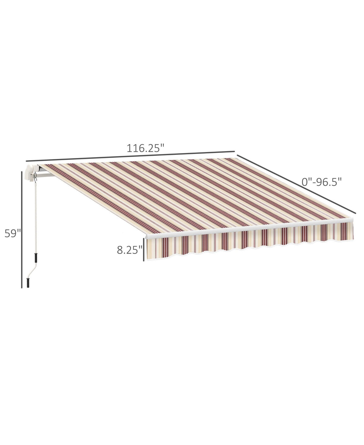 10' x 8' Manual Retractable Awning Sun Shade Shelter for Patio Deck Yard with Uv Protection and Easy Crank Opening, Red - Red, beige