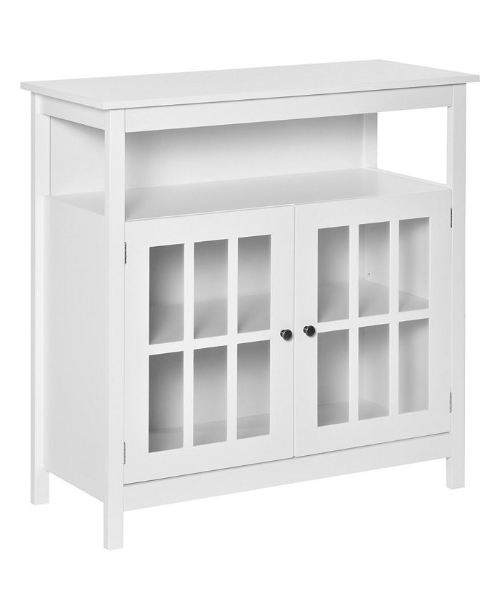 Kitchen Storage Sideboard with Open Shelf and Glass Door