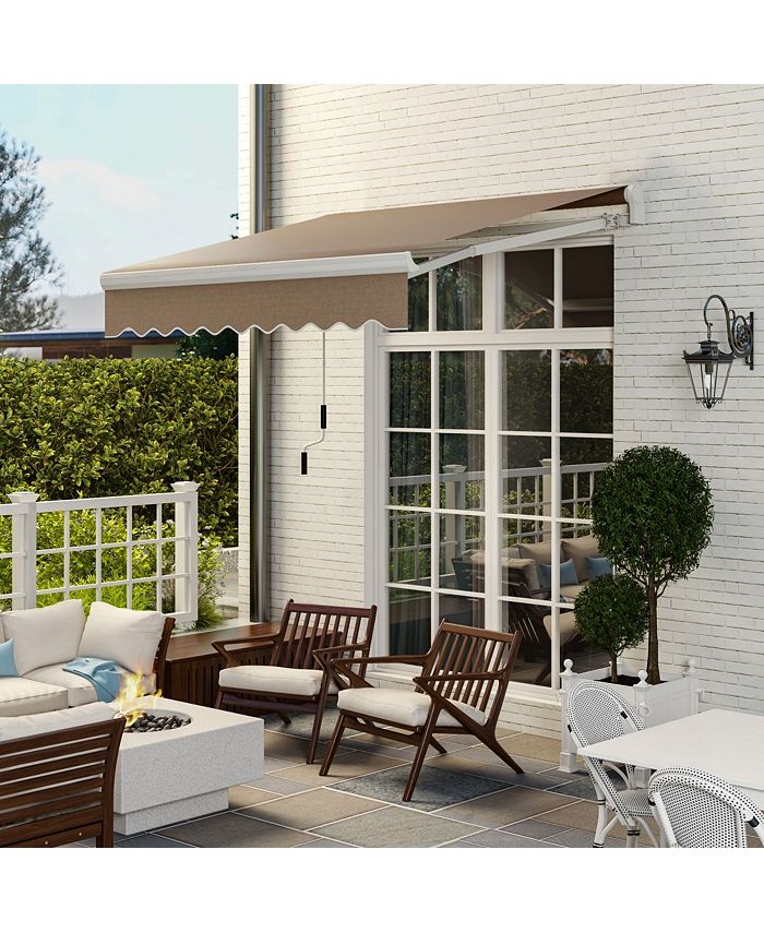 Outsunny 8' x 7' Patio Retractable Awning, Manual Exterior Sun Shade Deck Window Cover, Brown