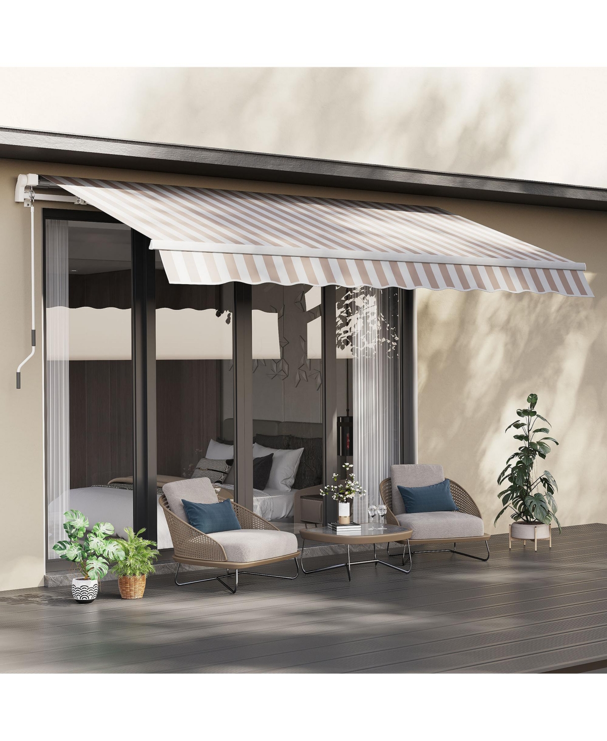 Outsunny 12' x 8' Retractable Awning Patio Awnings Sun Shade Shelter with Manual Crank Handle, 280g/m² Uv & Water-Resistant Fabric and Aluminum F