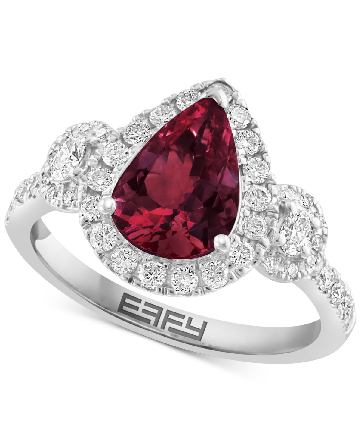 Effy Collection Effy Rhodolite (1-5/8 Ct. T.w.) & Diamond (1/2 Ct. T.w.) Pear Halo Ring In 14k White Gold