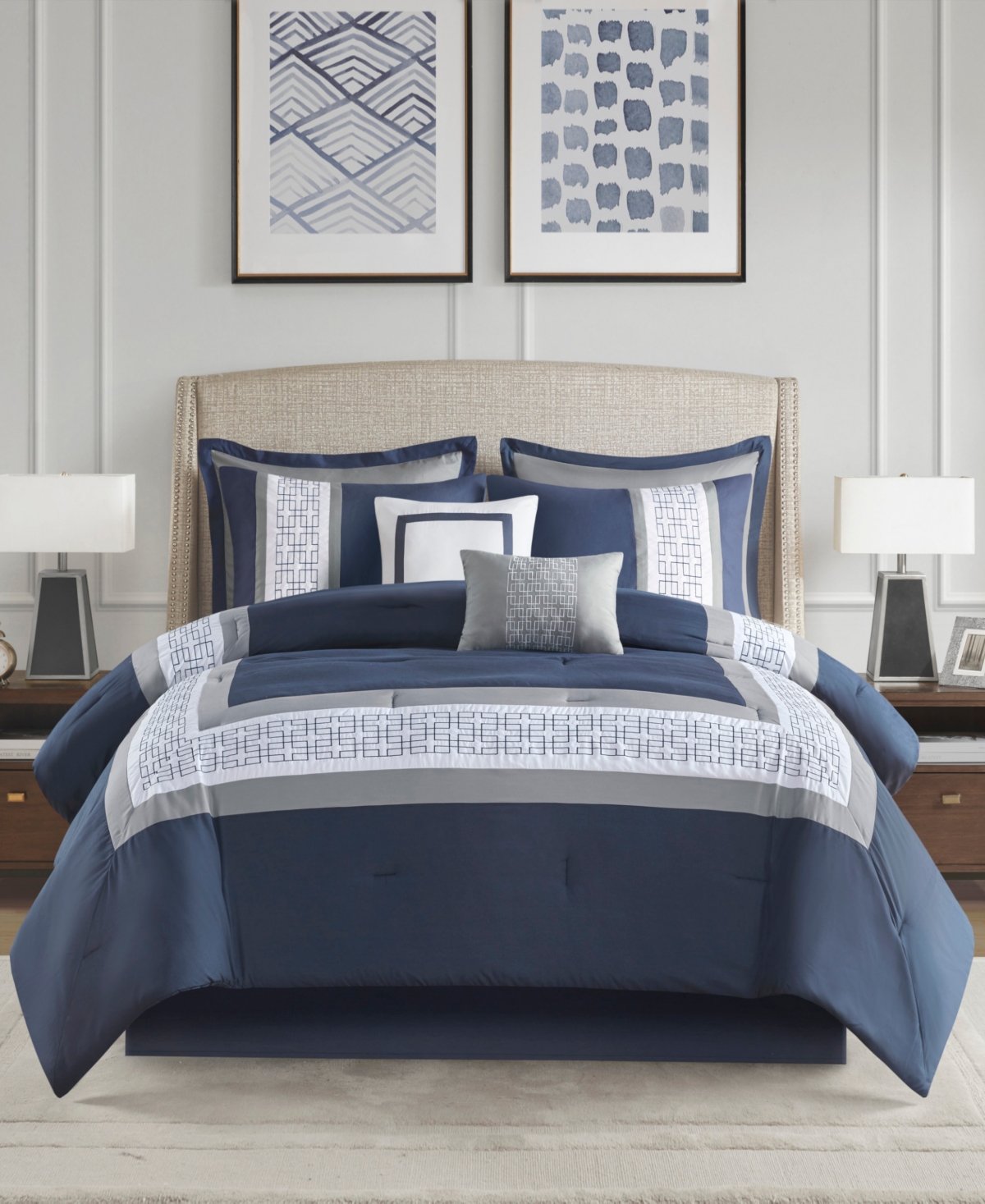 510 Design Powell Embroidered 8 Piece Comforter Set, Queen Bedding