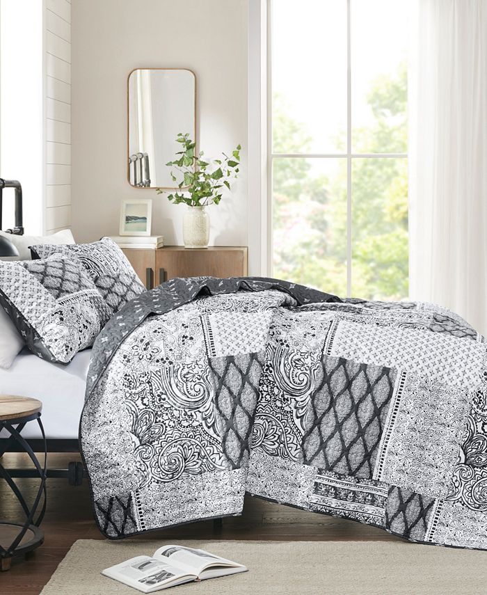 Madison Park Cassel 3 Piece Reversible Microfiber Quilt Set, Full/Queen