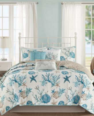 Madison Park Pebble Beach 7-Piece Cotton Comforter Set - Coastal Coral Starfish, Queen