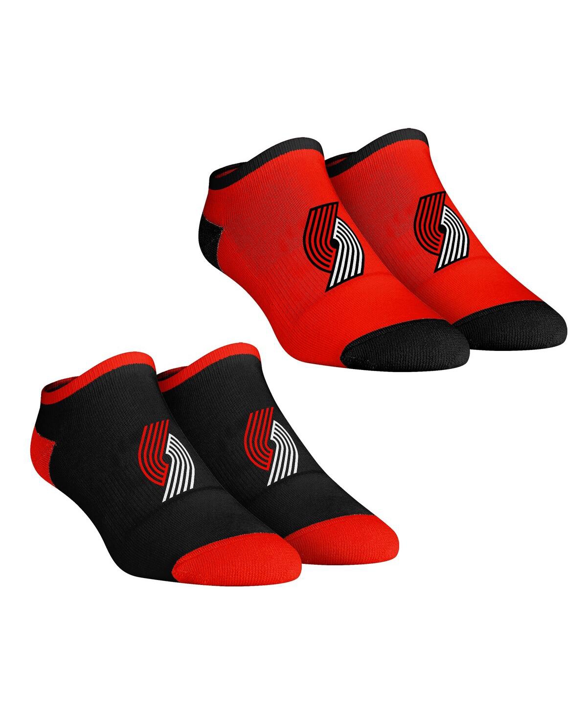Rock 'em Women's  Socks Portland Trail Blazers Core Team 2-pack Low Cut Ankle Sock Set In Black,red