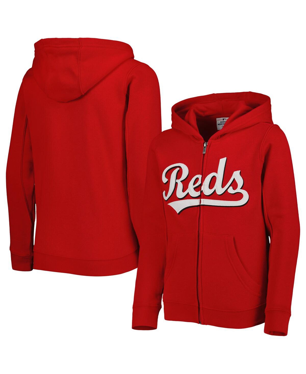 Outerstuff Kids' Big Boys And Girls Red Cincinnati Reds Wordmark Full-zip Fleece Hoodie