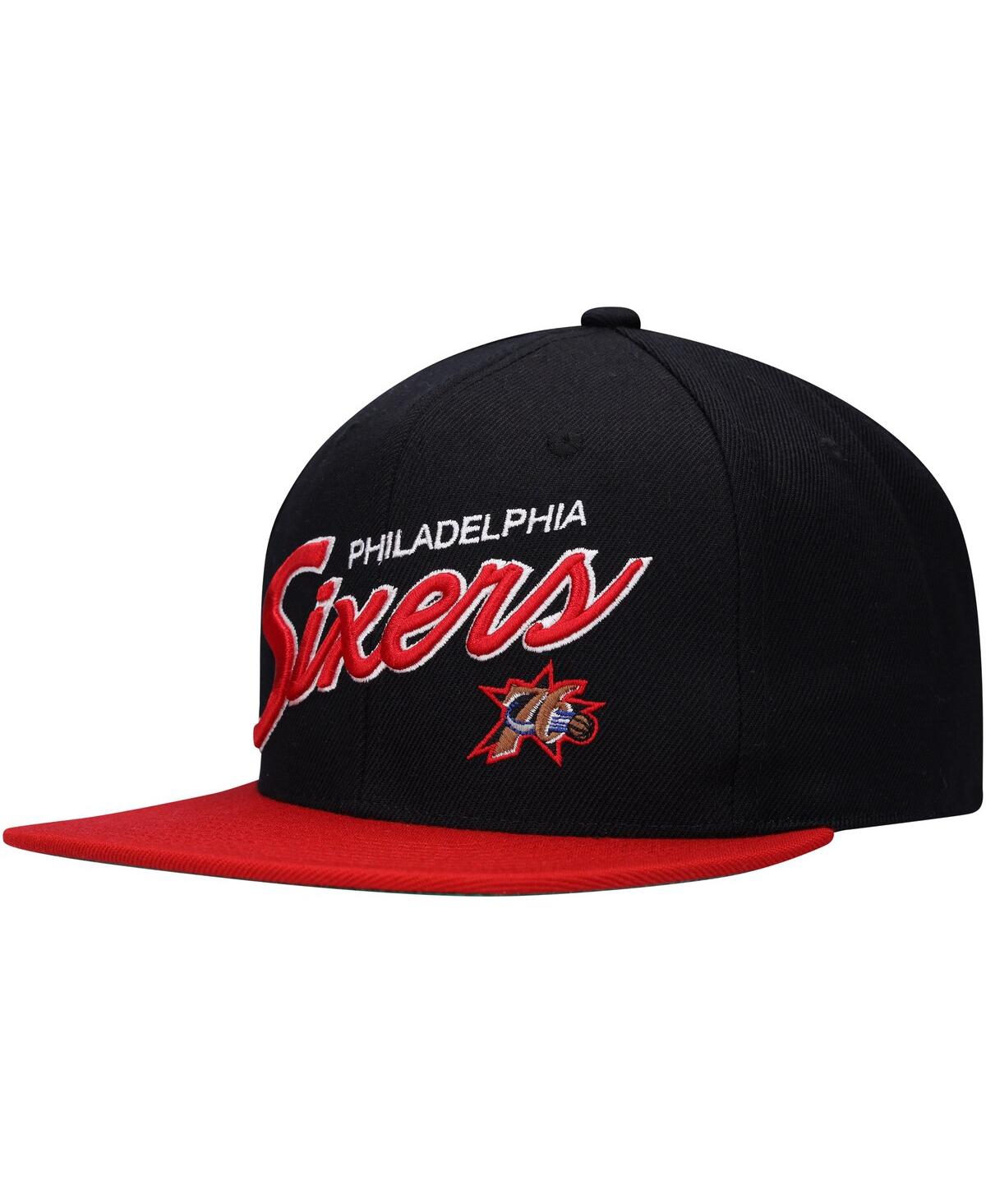 Men's Mitchell & Ness Red Philadelphia 76ers Team Script 2.0 Fitted Hat - Red