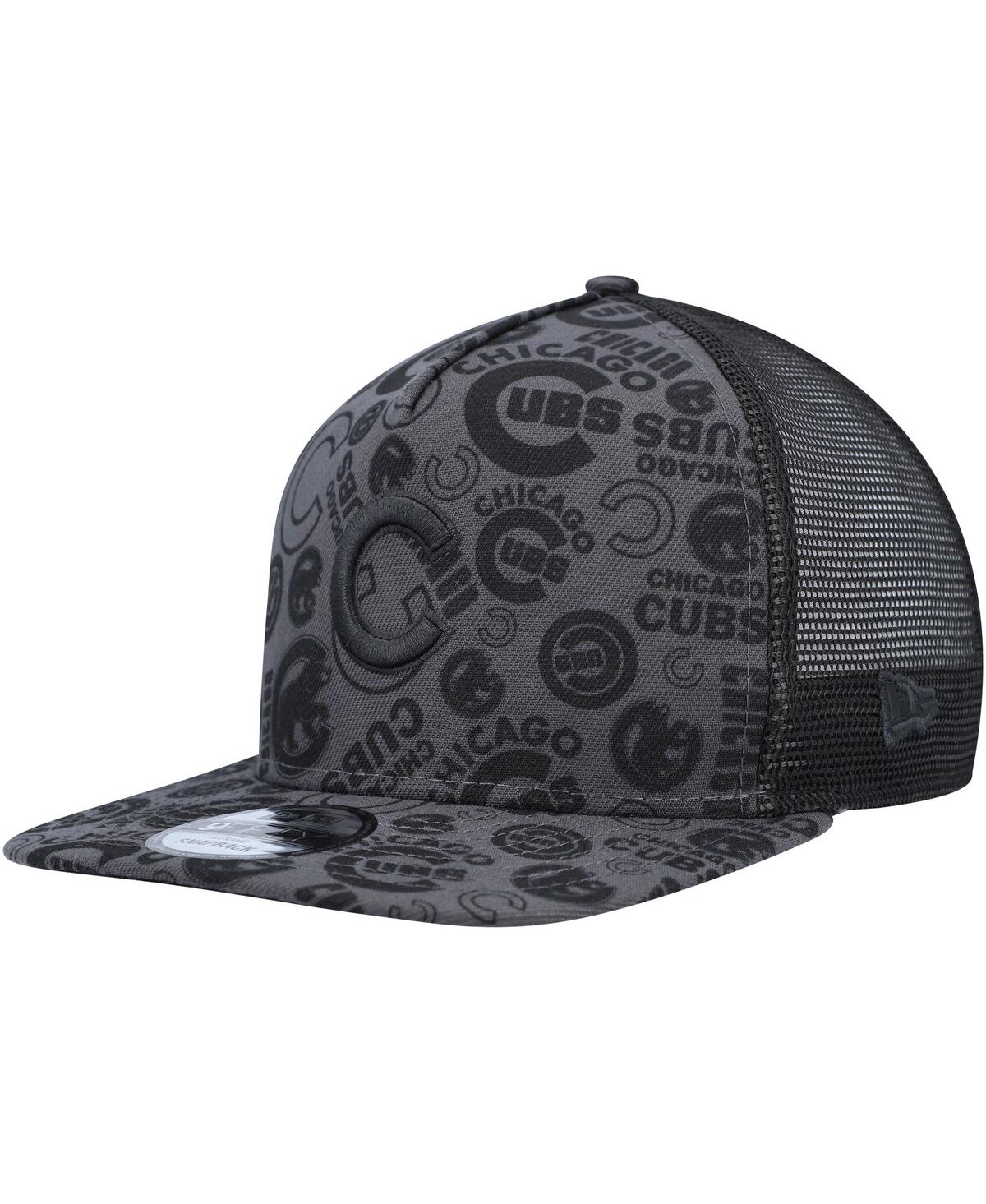 Shop New Era Men's  Black Chicago Cubs Repeat A-frame 9fifty Trucker Snapback Hat